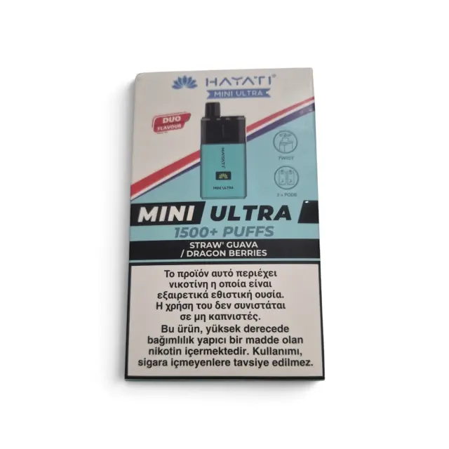 Hayati Mini Ultra 1500+Puffs Duo Prefilled Pod Kit-Ηλεκτρονικο Τσιγάρο Διπλής Γεύσης. Straw'Guava/Dragon Berries