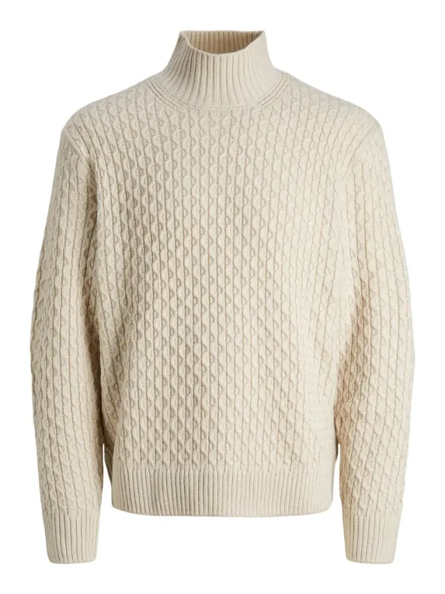 JORCOSY KNIT CABLE HIGH NECK LN Moonbeam