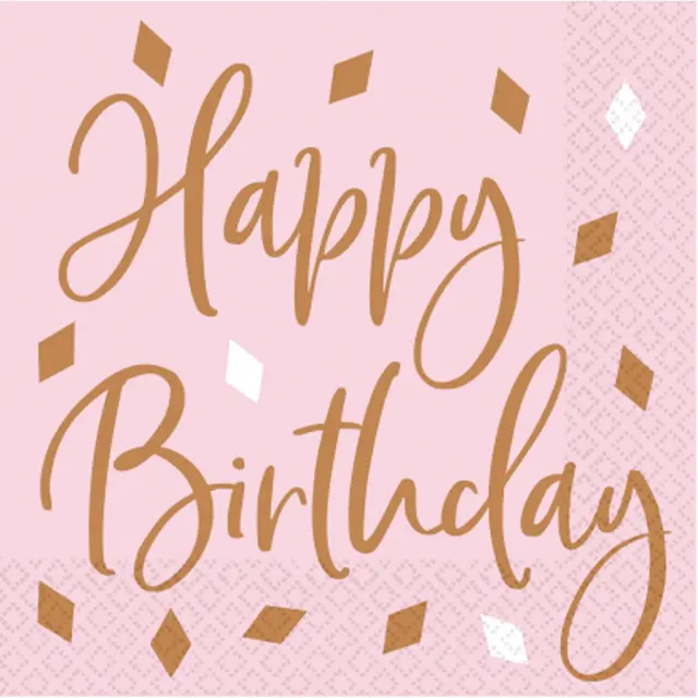 Χαρτοπετσέτες φαγητού 33εκ Rose Gold Birthday Happy Birthday /16 τεμ