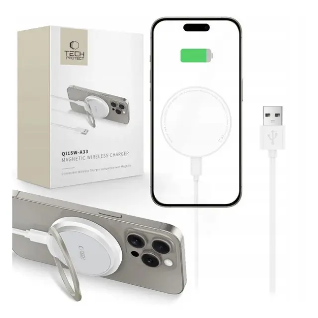 Tech-Protect Ασύρματος Φορτιστής QI15W-A33 with Stand & USB-A to USB-C Cable White