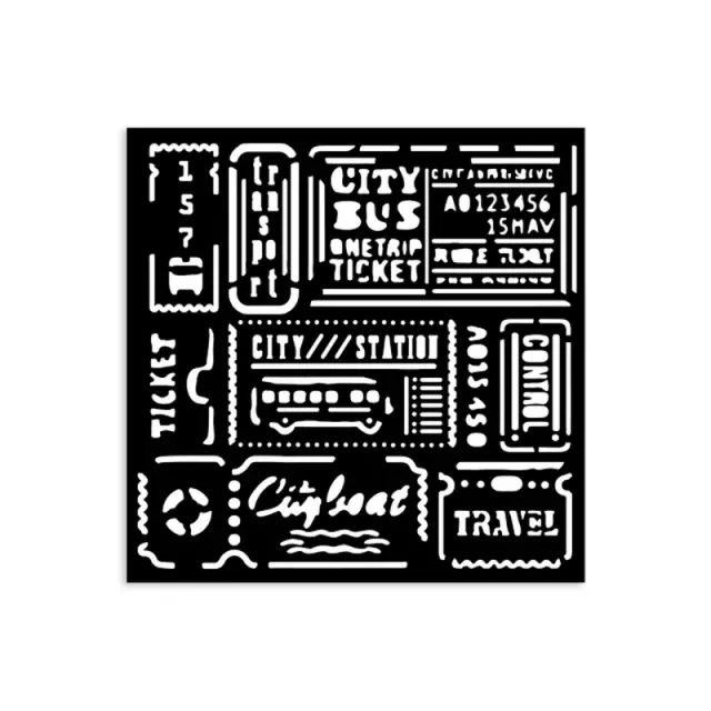 Thick Stencil 12x12cm, Stamperia, Art of Travelling, Ticket