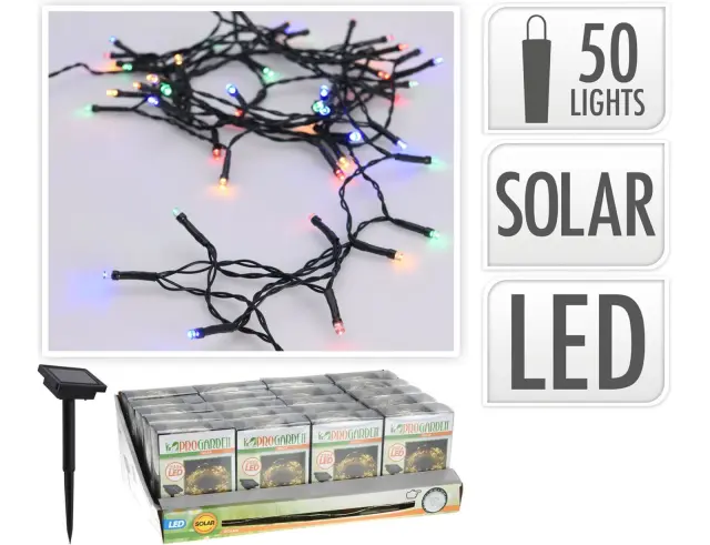 50 Ηλιακά Φωτάκια LED - 2 Μέτρα, Κανονική Διάταξη, Πράσινο καλώδιο PVC - Πολύχρωμο CZ6500750