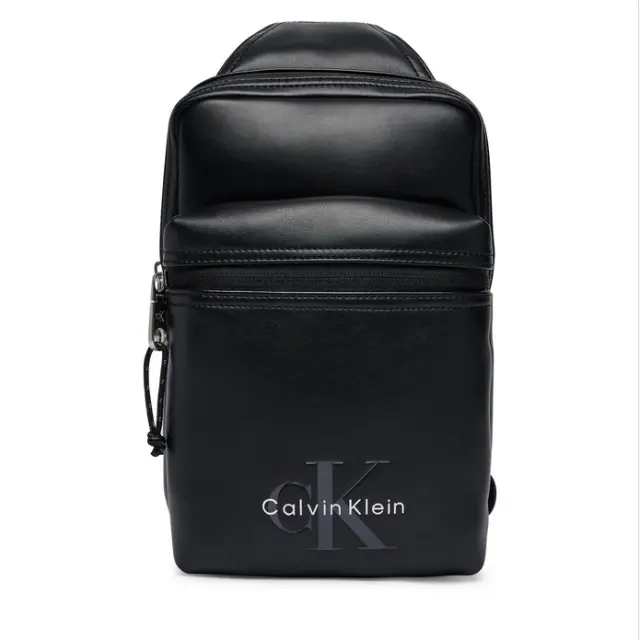 Calvin Klein Ανδρικό Μικρό Τσαντάκι Ώμου / Χιαστί Emblem AOP Deboss NS Sling Μαύρο