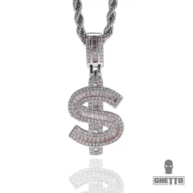 Ghetto Hip Hop Pendant US Dollars Sign Necklace Silver