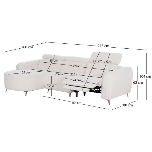 ΚΑΝΑΠΕΣ ΑΡΙΣΤΕΡΗ ΓΩΝΙΑ 3Θ ΜΕ RECLINE FB93317.02L ΜΠΕΖ ΥΦΑΣΜΑ 275x160x104Yεκ 3