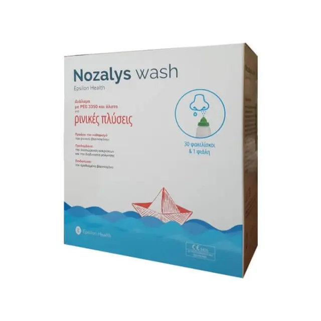 Epsilon Health Nozalys Wash Διάλυμα για Ρινικές Πλύσεις, 30sashets & Φιάλη, 1τεμ, 1σετ 2