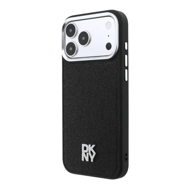 DKNY PU Leather Fixed Glitter Strap Magsafe Case for iPhone 18 Pro Max Black 2