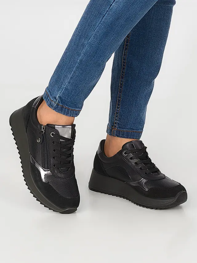 Imac Sneakers Γυναικείο δέρμα/δέρμα suede Μαύρο IMA/657640 SCAM/NERO 2