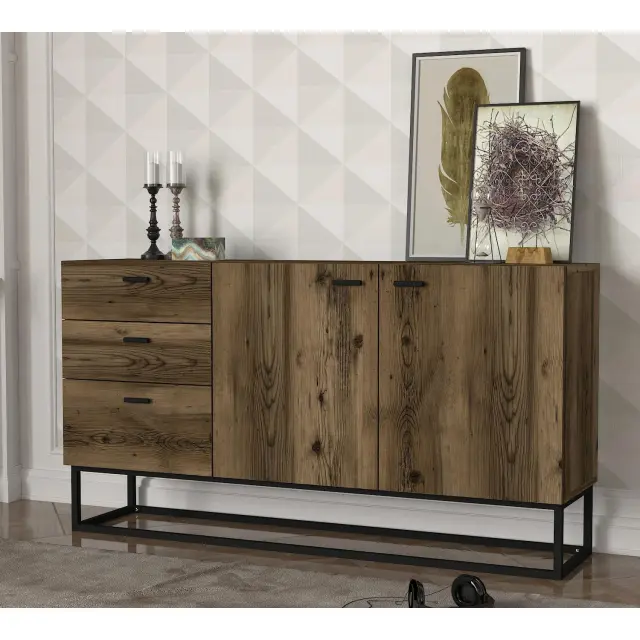 Μπουφές Mykonos Με 3 Συρτάρια Και 2 Πόρτες Καφέ 150x37x80cm 2