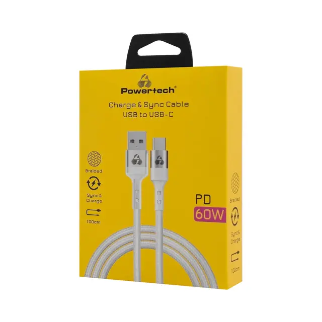Powertech PTR-0160 PD 60W Charge & Sync Cable USB To USB-C 1m Λευκό 2