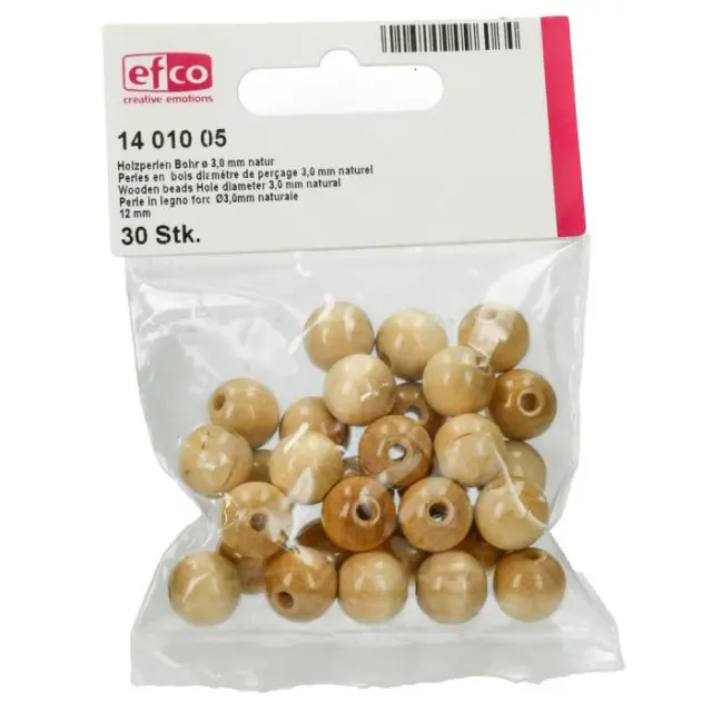 Efco Ξύλινες Χάντρες Ø12mm - Natural - 30τεμ