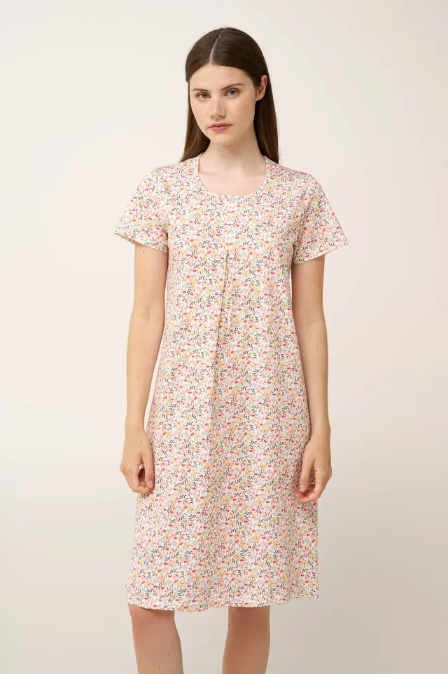 Floral Βαμβακερό Νυχτικό με Πιέτα Vamp 24290 GREEN TEA 3