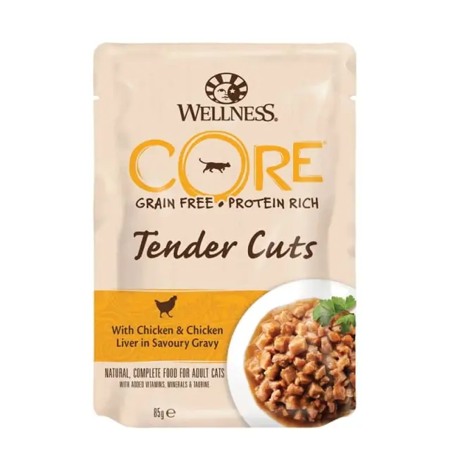 Wellness Core Tender Cuts Fillets Κοτόπουλο & Συκώτι Κοτόπουλου Σε Σάλτσα 85gr Μονόχρωμο