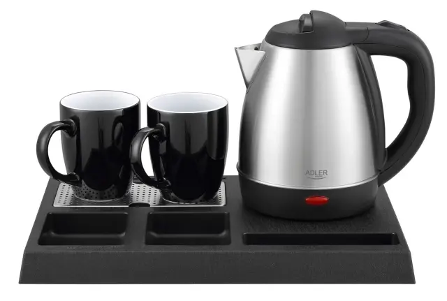 Adler AD 1354 Hotel kettle stainless steel 1.2 L + tray with cups black, steel