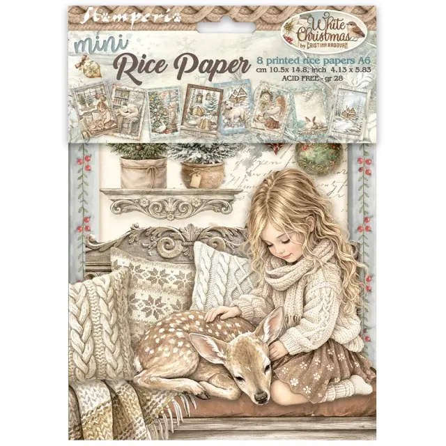 Σετ 8 ριζόχαρτα ντεκουπάζ Stamperia 10.5×14.8cm, White Christmas