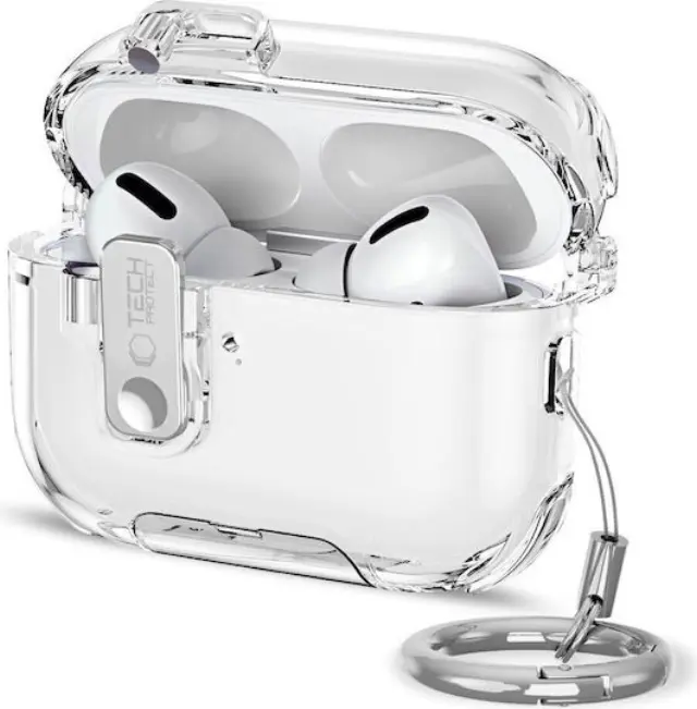 Tech-Protect® Θήκη Σιλικόνης με Γάντζο για Apple AirPods Pro 3-Διάφανο