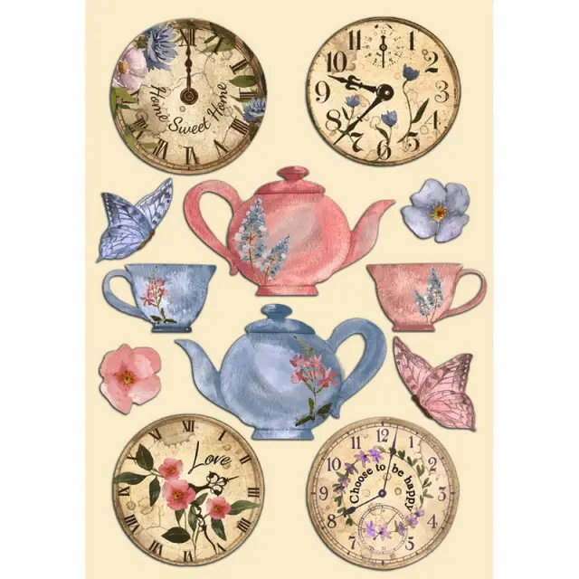 Ξυλάκια χρωματιστά διακοσμητικά A5, Create Happiness - Welcome Home, Clock