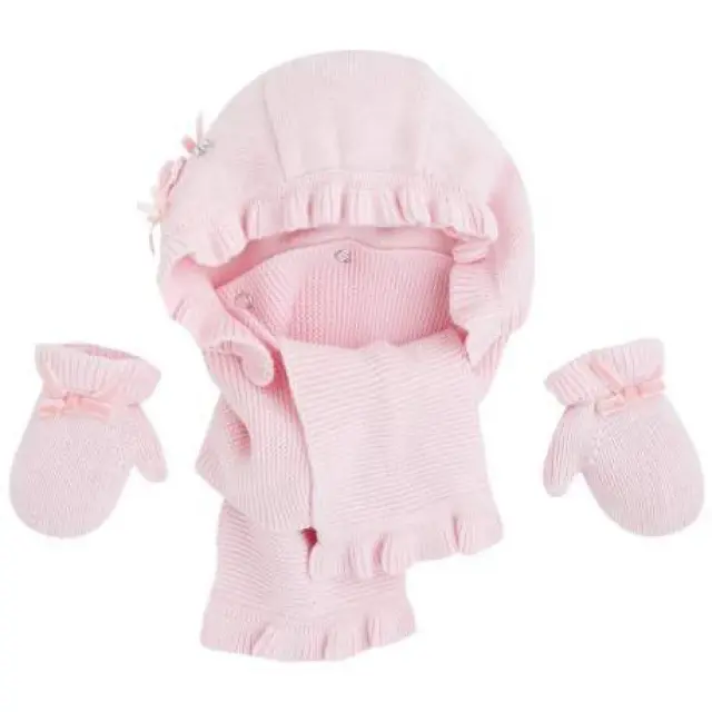 Baby 6 μηνών έως 4 ετών Σετ σκουφάκι με ενσωματωμένο κασκολ και γάντια ροζ - 2Ε 3
