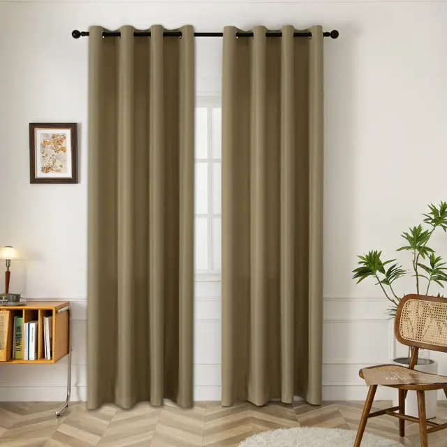 Beauty Home Κουρτίνα μεσαίας σκίασης με 8 μεταλλικούς κρίκους Effect Art 8443 140x270 Λαδί
