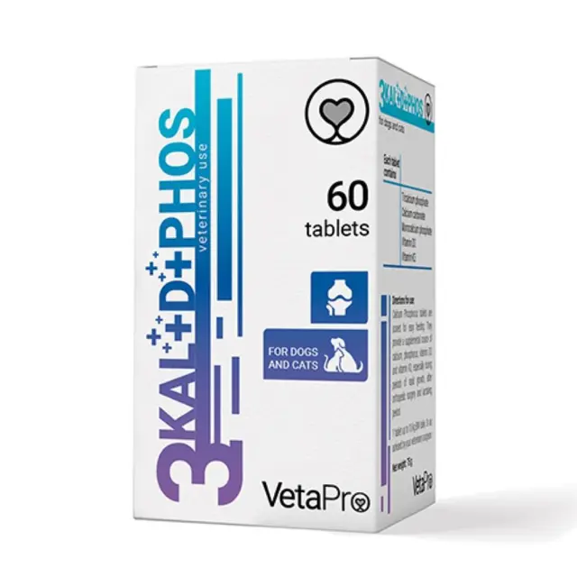 VetaPro 3Kal+D+Phos Συμπλήρωμα Διατροφής με Ασβέστιο, D & Φώσφορο για Σκύλους & Γάτες 60 Κάψουλες