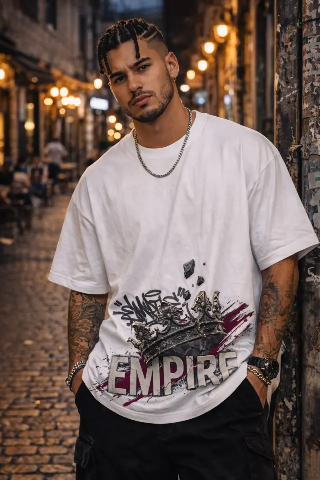 T-shirt Noshame® Oversized Λευκό με τύπωμα Empire - 152631 - XXL