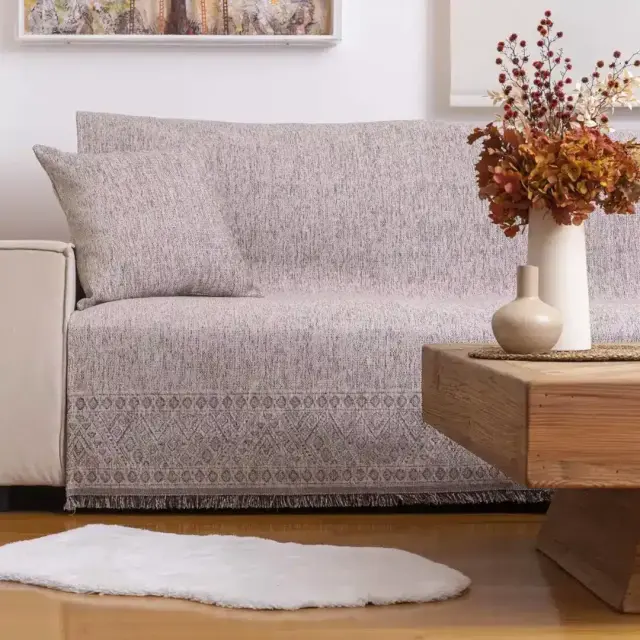 Ριχτάρι Σενίλ Τριθέσιο Terra Borea Home Textiles - Μπεζ - 180 x 300 cm