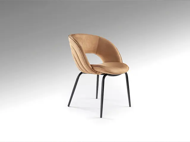 Καρέκλα Nim 642132 Camel/Black Μεταλλική με Καμπύλο Κόντρα Πλακέ Camel Καφέ Μαύρο 2