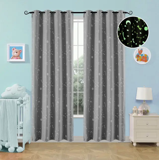 Κουρτίνα Με 8 Κρίκους 140x260 Φωσφοριζέ Beauty Home 6140 Γκρι 100% Πολυέστερ