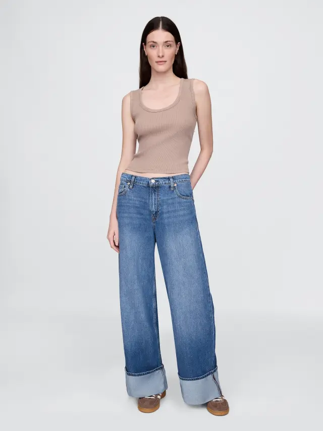 Mid Rise UltraSoft Cuffed Baggy Τζιν Παντελόνι Cuffed medium wash
