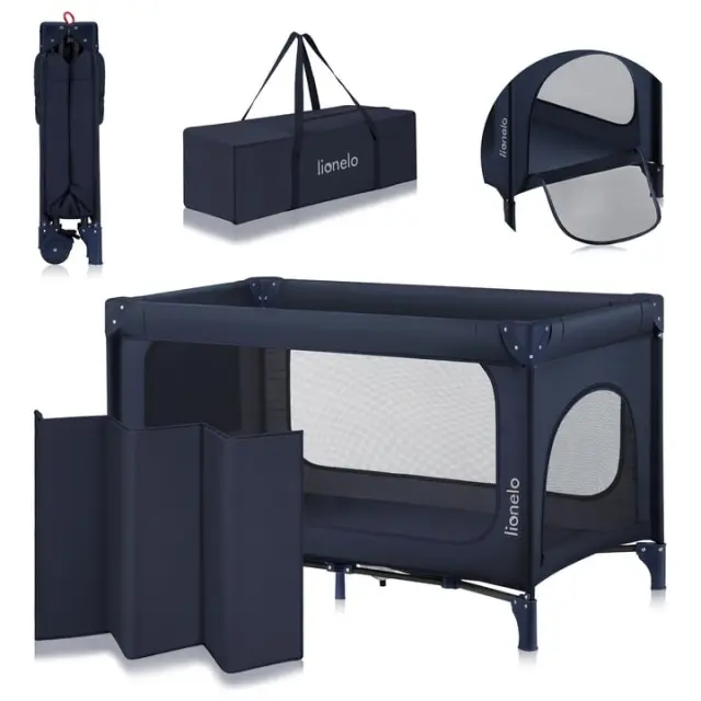 Lionelo Jasmin Easy Fold Παρκοκρέβατο 2 Επιπέδων Blue Navy