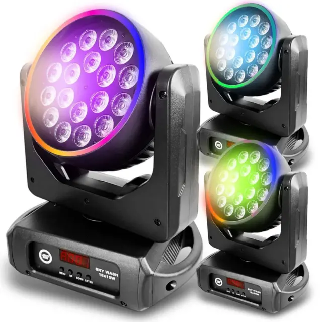 LIGHT4ME SKY WASH 18x10W RGBW moving head wash stage lighting LED DMX ring effect 60x0.2W RGB omega mounting bracket 2