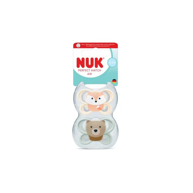 NUK Perfect Match Air Πιπίλα Σιλικόνης 0-2 Μηνών, Αλεπού/Αρκουδάκι, 2τμχ