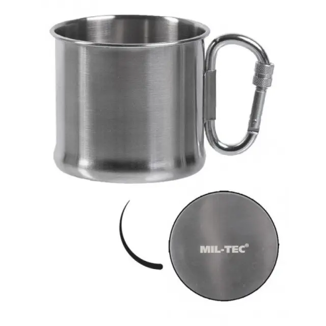 Mil-Τec Stainless Steel Carabiner Cup 500ml Blank-Κούπα Carabiner από Aνοξείδωτο Ατσάλι - 02-Silver- Ασημί 2
