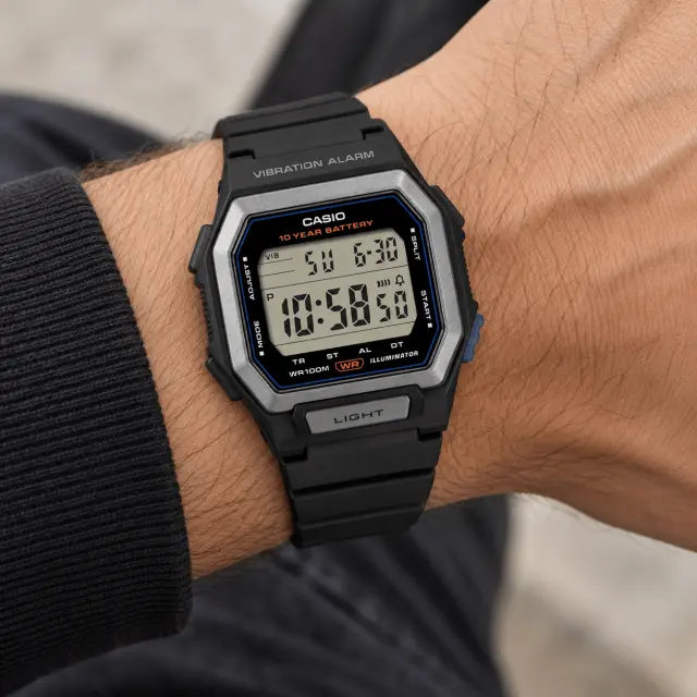 Ανδρικό Ψηφιακό Ρολόι Casio Illuminator 11-W-738H-1AVEF Μαύρο με Δόνηση & Αδιάβροχο 100M 2