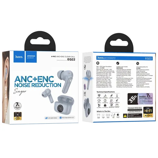 Wireless Hands Free Hoco EQ22 Singer TWS V5.4 400mAh με 7 Ώρες Λειτουργίας και Εναλλαγή Master/Slave ANC+ENC Μπλε 2