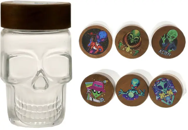 Γυάλινο Βάζο Skull Με Πλαστικό Καπάκι Σχέδιο Alien - Αεροστεγές Κλείσιμο 55mm
