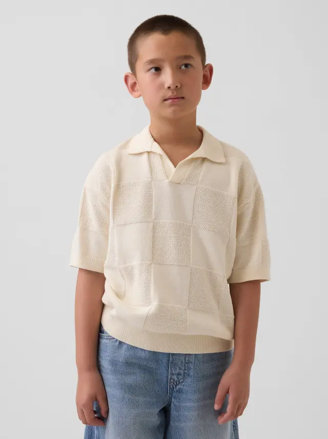 Παιδική Μπλούζα Polo με Johnny Collar Γιακά Ivory frost