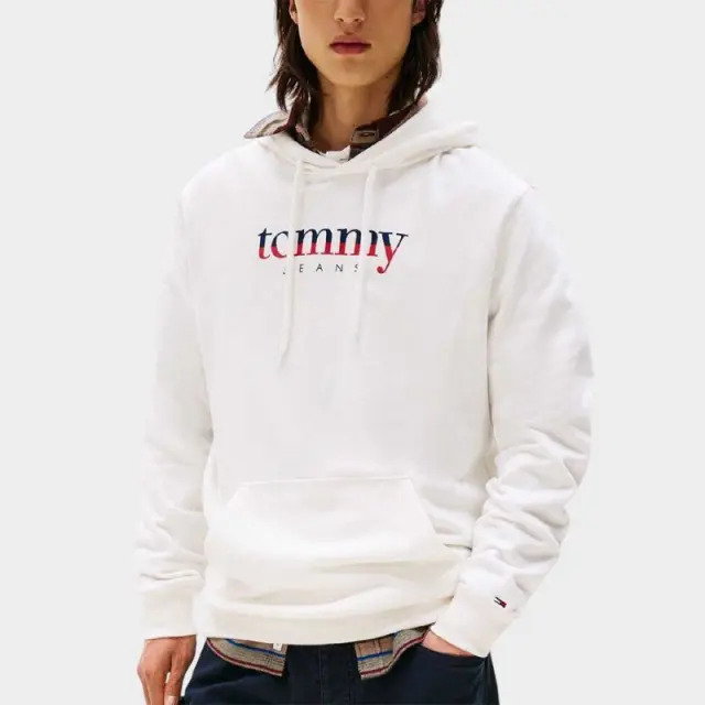 Tommy Hilfiger - Ανδρικό Φούτερ Logo Drawstring Terry Hoodie Regular Fit DM0DM22113-YBL Εκρού - 2XL