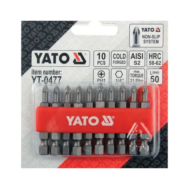 Yato YT-0477 Σετ 10 Μύτες Κατσαβιδιού Σταυρός Ph.1 x 50mm 2