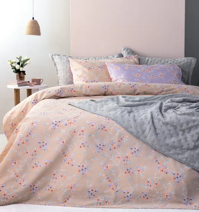 Σετ Σεντόνια 265x260 King Size Fashion Life Palamaiki FL6262 Μπεζ-Λιλά 100% βαμβακερόΧωρίς Λάστιχο