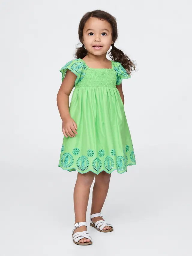 Βρεφικό & Νηπιακό Smocked Eyelet Φόρεμα Julep green