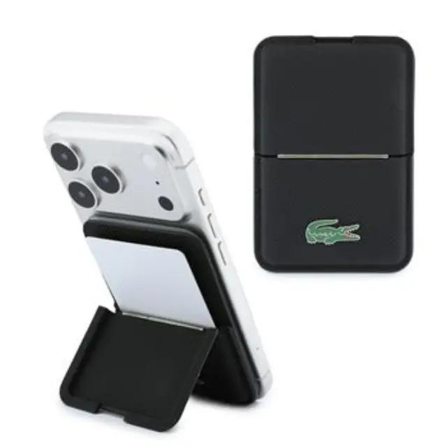 Lacoste PVC Iconic Petit Pique MagSafe Wallet with Stand Black