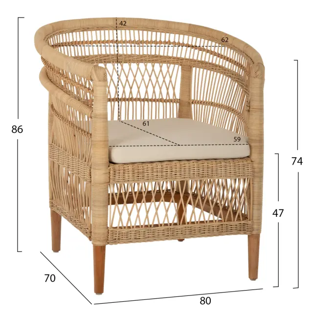 ΠΟΛΥΘΡΟΝΑ MALAWI FB99635.04 ΞΥΛΟ ΜΑΟΝΙ ΕΠΕΝΔΥΣΗ RATTAN ΛΕΥΚΟ ΜΑΞΙΛΑΡΙ ΚΑΘΙΣΜΑΤΟΣ 80x70x86Υεκ. 2