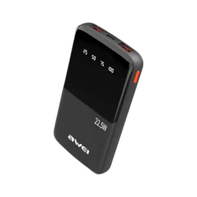 Awei P10K Power Bank 10000mAh 22.5W με 2 Θύρες USB-A και Θύρα USB-C Μαύρο