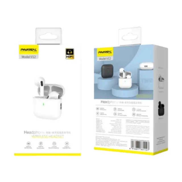 Pavareal In-ear Bluetooth Handsfree Ακουστικά με Θήκη Φόρτισης Άσπρα V12