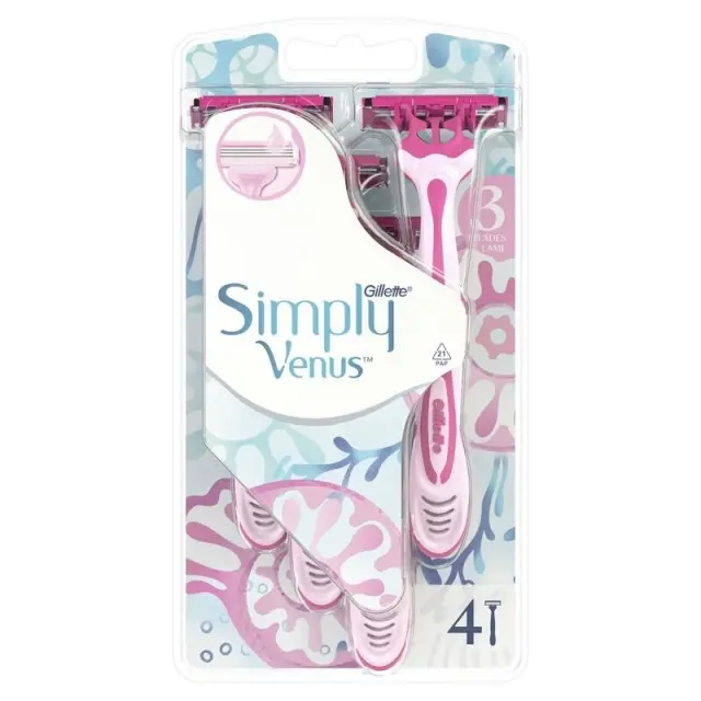 Gillette Venus Simply 3 Ξυραφάκια Μίας Χρήσης για Γυναίκες 4 Τεμάχια
