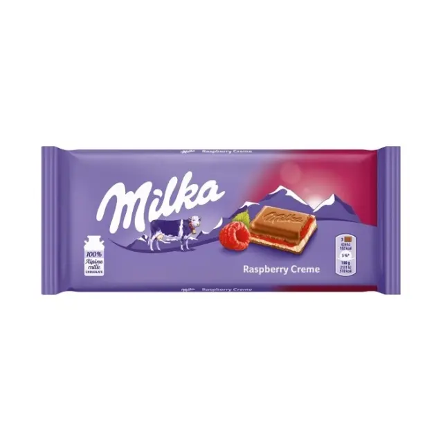 Milka Σοκολάτα Γάλακτος Raspberry Creme 100gr Συσκ. 22 τμχ