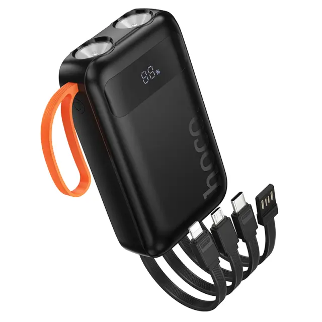 Power Bank Hoco J151 Spirit 10000mAh με 4 Καλώδια Φόρτισης, Φακό και LED Ένδειξη Μαύρο