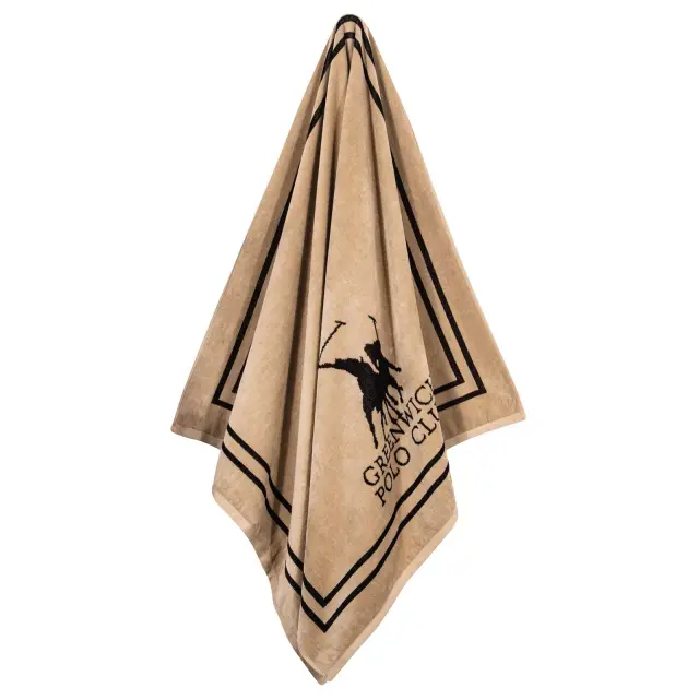 Πετσέτα Θαλάσσης 90x170 400gsm Essential Greenwich Polo Club 4050 Taupe-Black 100% βαμβακερό 2