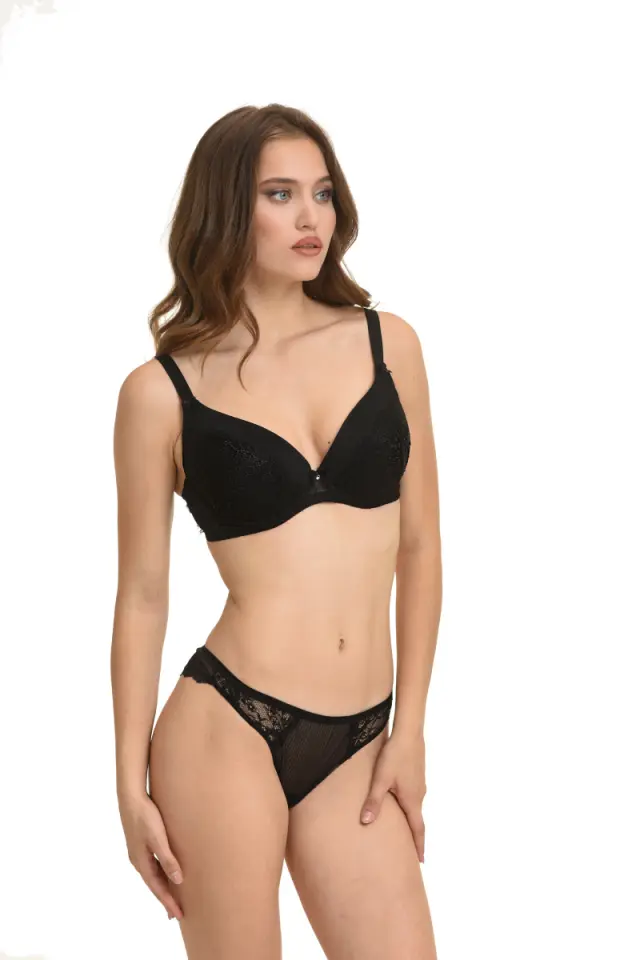 Miss Rosy Σουτιέν Με Ενίσχυση Δαντέλα/Ριγέ Μαύρο D cup - 80D 2